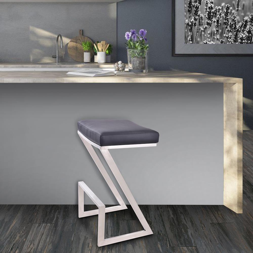 Armen Living - Atlantis 26in Counter Height Backless Black Faux Leather and Brushed Stainless Steel Bar Stool - LCAT26BABLK veiw 5