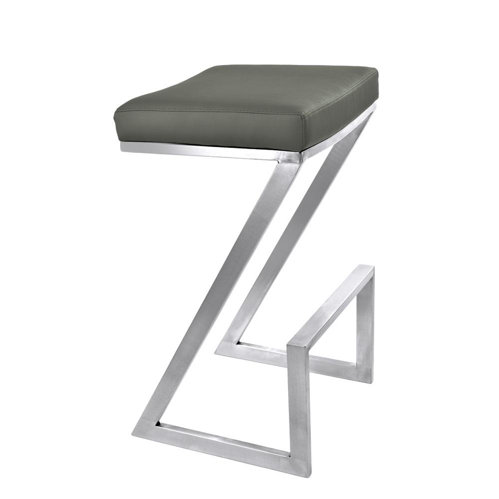 Armen Living - Atlantis 26in Counter Height Backless Grey Faux Leather and Brushed Stainless Steel Bar Stool - LCAT26BAGR veiw 1