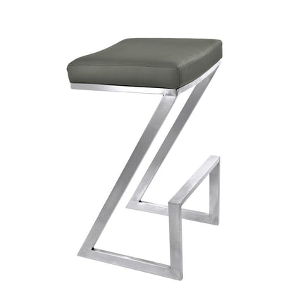 Armen Living - Atlantis 26in Counter Height Backless Grey Faux Leather and Brushed Stainless Steel Bar Stool - LCAT26BAGR veiw 1