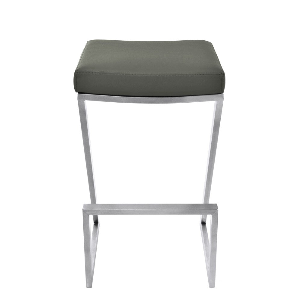 Armen Living - Atlantis 26in Counter Height Backless Grey Faux Leather and Brushed Stainless Steel Bar Stool - LCAT26BAGR veiw 2