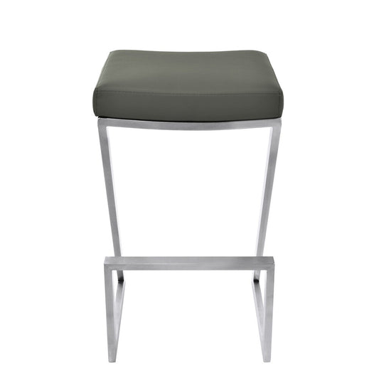 Armen Living - Atlantis 26in Counter Height Backless Grey Faux Leather and Brushed Stainless Steel Bar Stool - LCAT26BAGR veiw 2