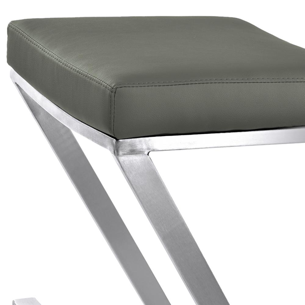 Armen Living - Atlantis 26in Counter Height Backless Grey Faux Leather and Brushed Stainless Steel Bar Stool - LCAT26BAGR veiw 3