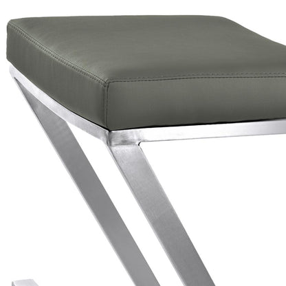 Armen Living - Atlantis 26in Counter Height Backless Grey Faux Leather and Brushed Stainless Steel Bar Stool - LCAT26BAGR veiw 3