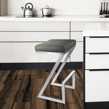 Armen Living - Atlantis 26in Counter Height Backless Grey Faux Leather and Brushed Stainless Steel Bar Stool - LCAT26BAGR veiw 5