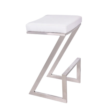 Armen Living - Atlantis 26in Counter Height Backless White Faux Leather and Brushed Stainless Steel Bar Stool - LCAT26BAWH veiw 1