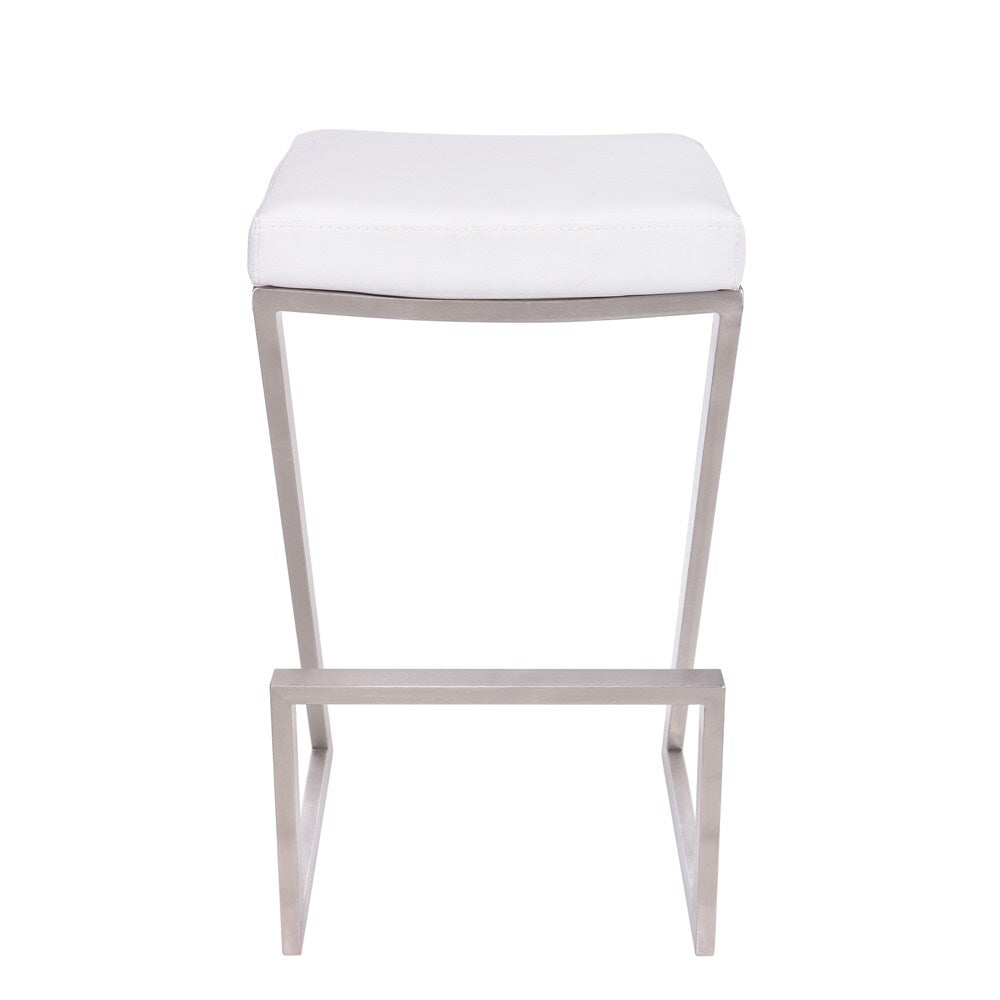 Armen Living - Atlantis 26in Counter Height Backless White Faux Leather and Brushed Stainless Steel Bar Stool - LCAT26BAWH veiw 2