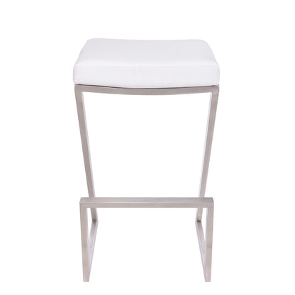 Armen Living - Atlantis 26in Counter Height Backless White Faux Leather and Brushed Stainless Steel Bar Stool - LCAT26BAWH veiw 2