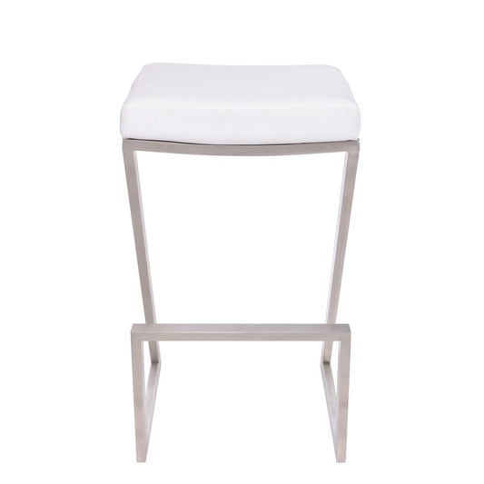 Armen Living - Atlantis 26in Counter Height Backless White Faux Leather and Brushed Stainless Steel Bar Stool - LCAT26BAWH veiw 2