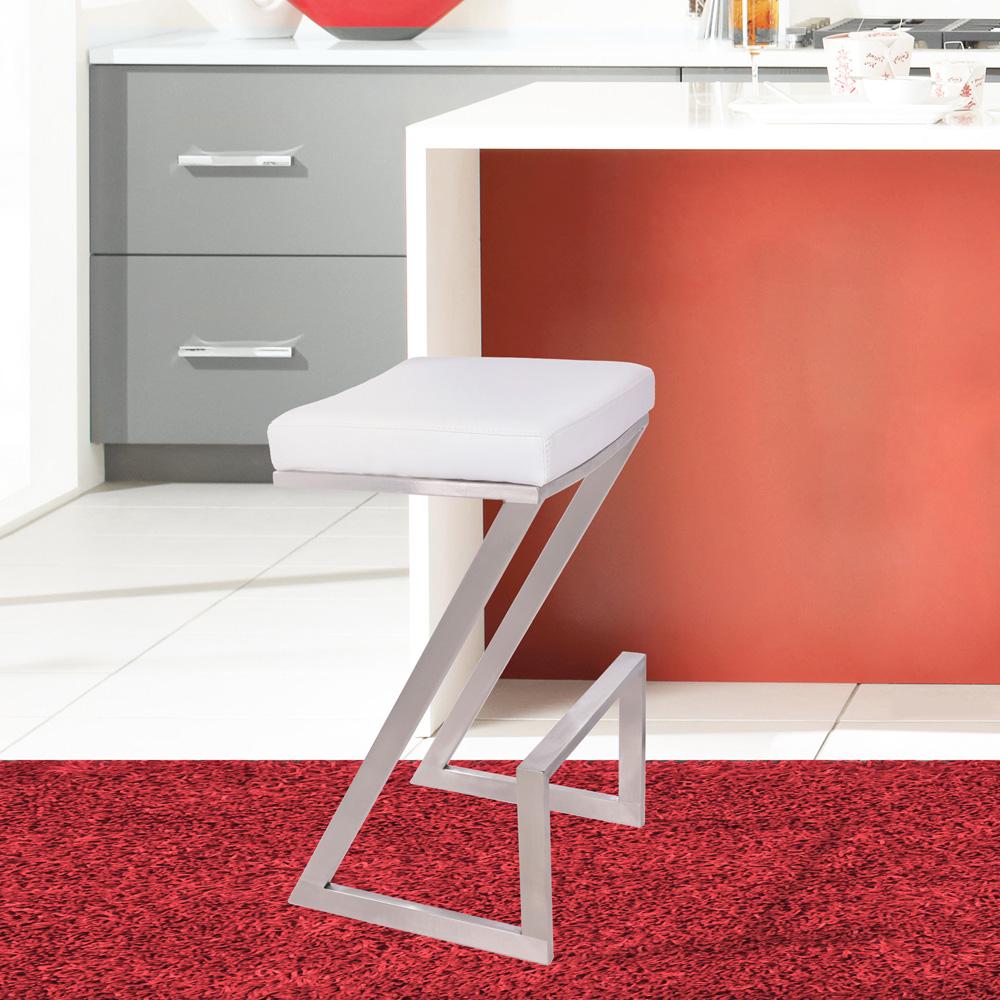 Armen Living - Atlantis 26in Counter Height Backless White Faux Leather and Brushed Stainless Steel Bar Stool - LCAT26BAWH veiw 5