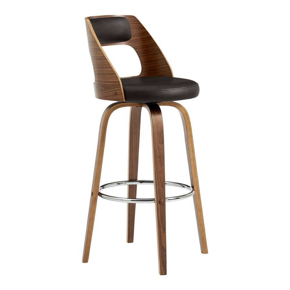 Armen Living - Axel 26in Swivel Counter Stool in Brown Faux Leather and Walnut Wood - LCAXBAWABR26 veiw 1