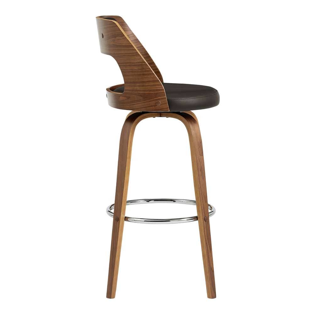 Armen Living - Axel 26in Swivel Counter Stool in Brown Faux Leather and Walnut Wood - LCAXBAWABR26 veiw 3