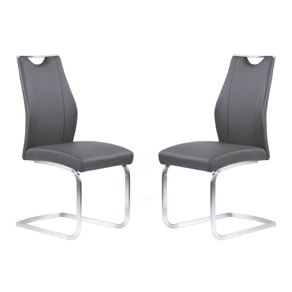 Armen Living - Bravo Contemporary Dining Chair in Gray Faux Leather and Brushed Stainless Steel Finish (Set of 2) - LCBRSIGR veiw 1