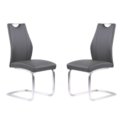 Armen Living - Bravo Contemporary Dining Chair in Gray Faux Leather and Brushed Stainless Steel Finish (Set of 2) - LCBRSIGR veiw 1