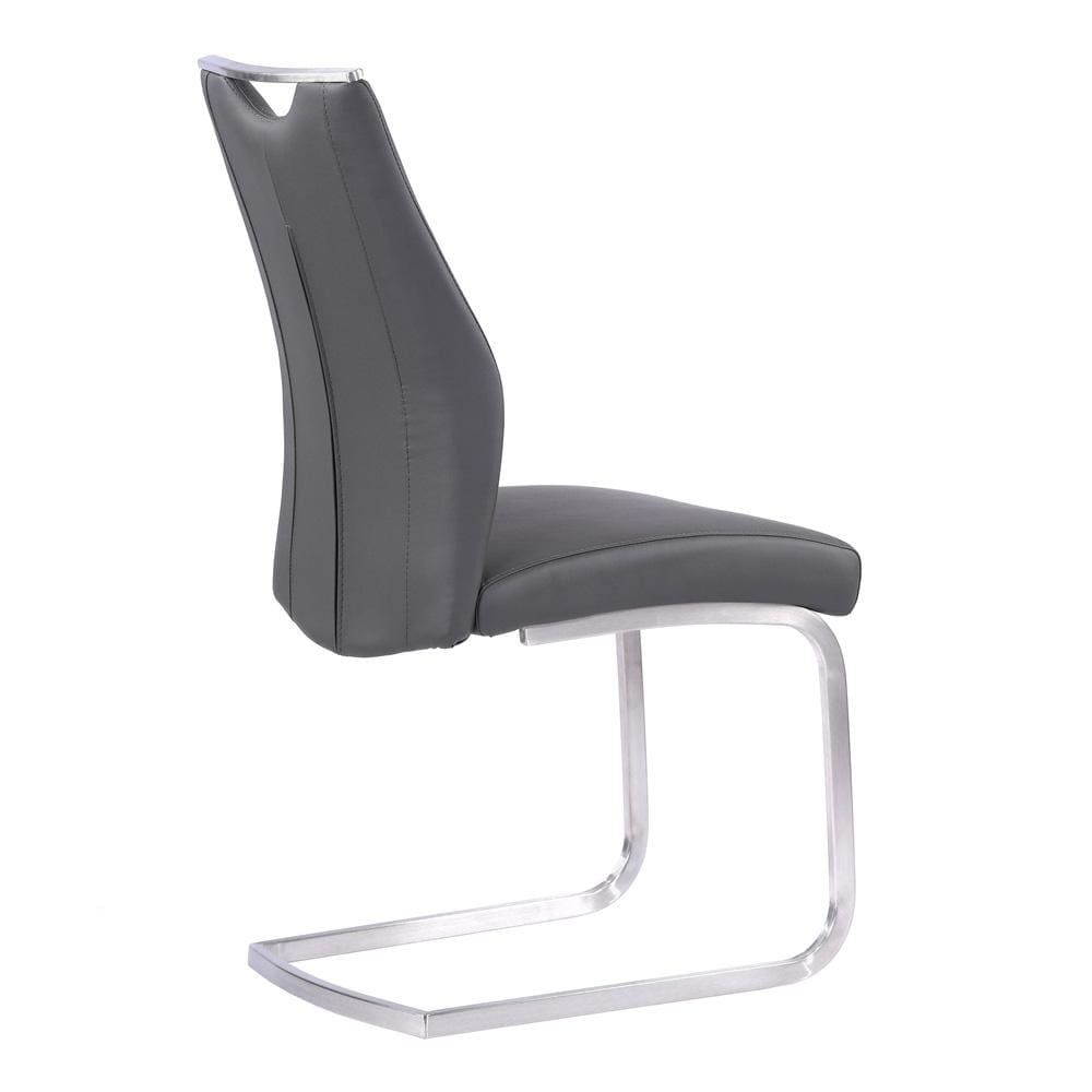 Armen Living - Bravo Contemporary Dining Chair in Gray Faux Leather and Brushed Stainless Steel Finish (Set of 2) - LCBRSIGR veiw 2