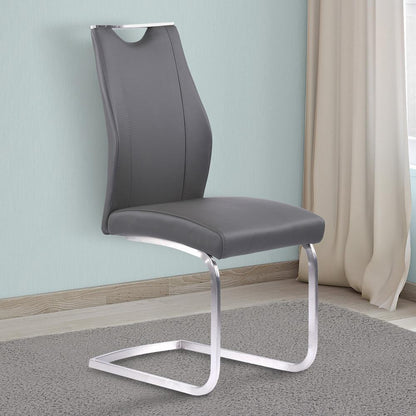 Armen Living - Bravo Contemporary Dining Chair in Gray Faux Leather and Brushed Stainless Steel Finish (Set of 2) - LCBRSIGR veiw 6