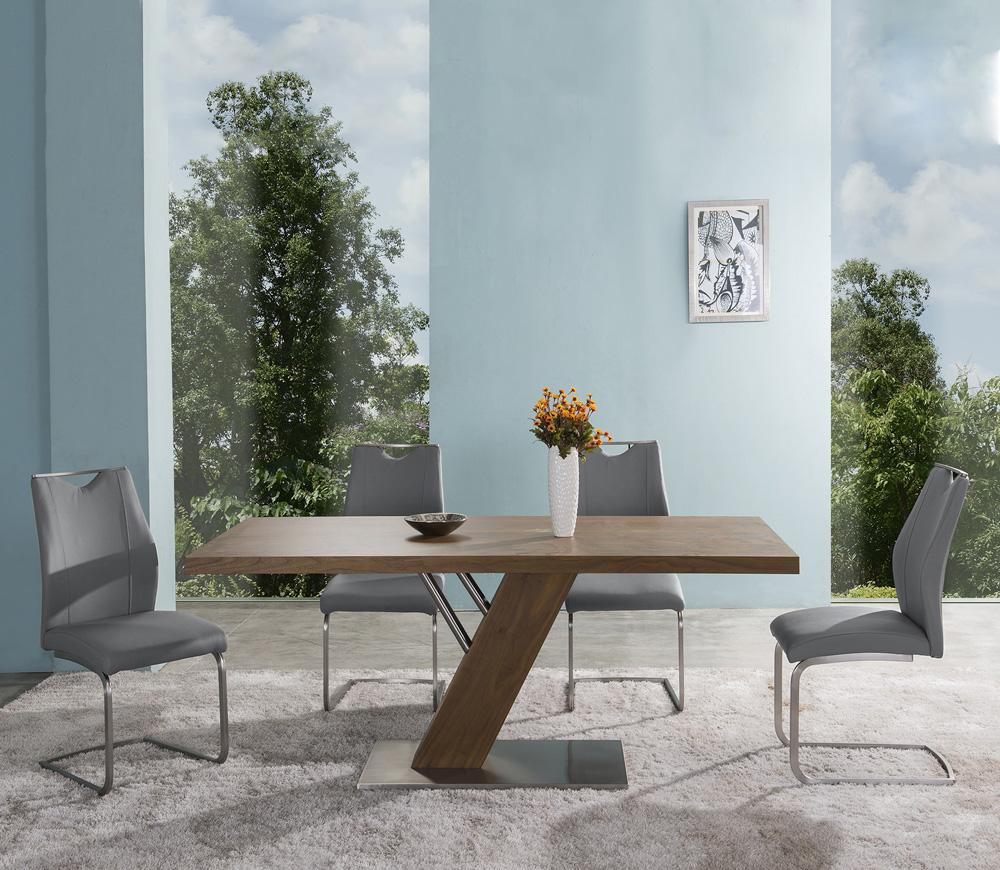 Armen Living - Bravo Contemporary Dining Chair in Gray Faux Leather and Brushed Stainless Steel Finish (Set of 2) - LCBRSIGR veiw 7