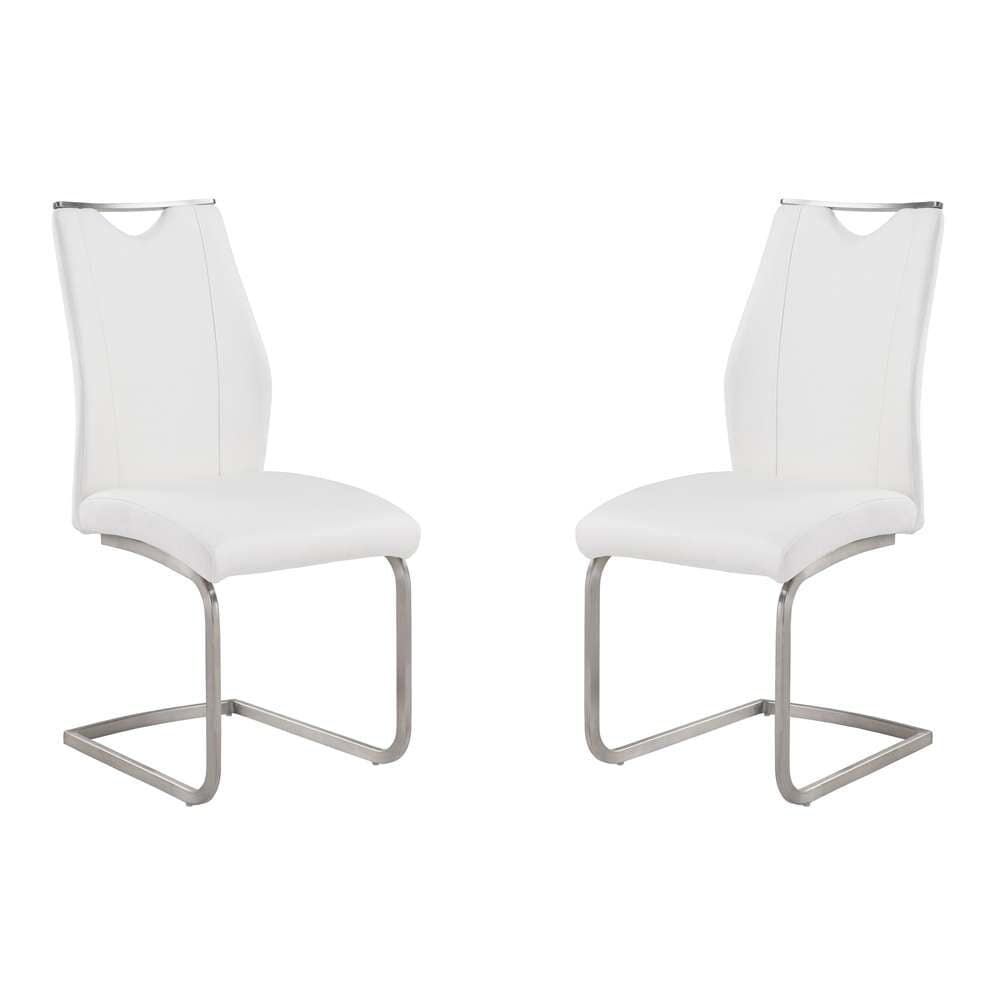 Armen Living - Bravo Contemporary Dining Chair In White Faux Leather and Brushed Stainless Steel Finish (Set of 2) - LCBRSIWH veiw 1