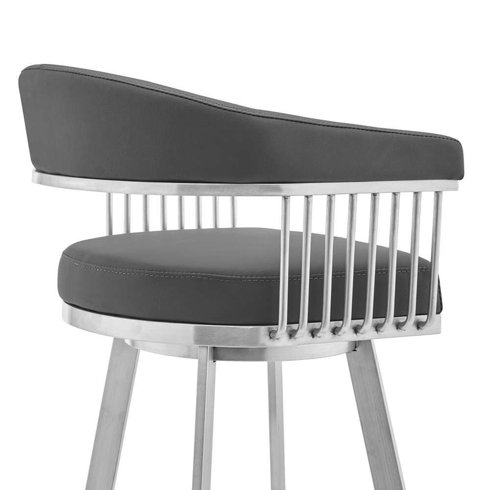 Armen Living - Bronson 25in Gray Faux Leather and Brushed Stainless Steel Swivel Bar Stool - 721535762224 veiw 5