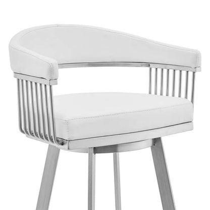 Armen Living - Bronson 25in White Faux Leather and Brushed Stainless Steel Swivel Bar Stool - 721535762248 veiw 4