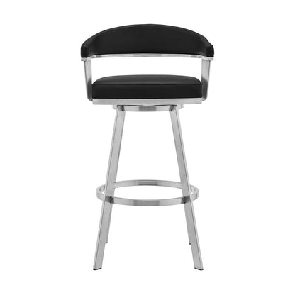 Armen Living - Bronson 29in Black Faux Leather and Brushed Stainless Steel Swivel Bar Stool - 721535762217 veiw 2