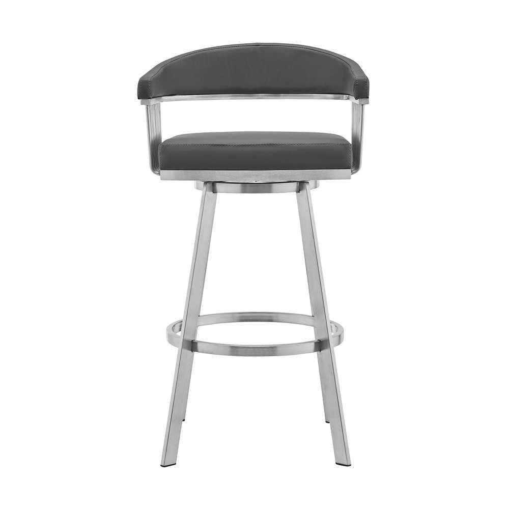 Armen Living - Bronson 29in Gray Faux Leather and Brushed Stainless Steel Swivel Bar Stool - 721535762231 veiw 2