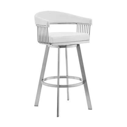 Armen Living - Bronson 29in White Faux Leather and Brushed Stainless Steel Swivel Bar Stool - 721535762255 veiw 1