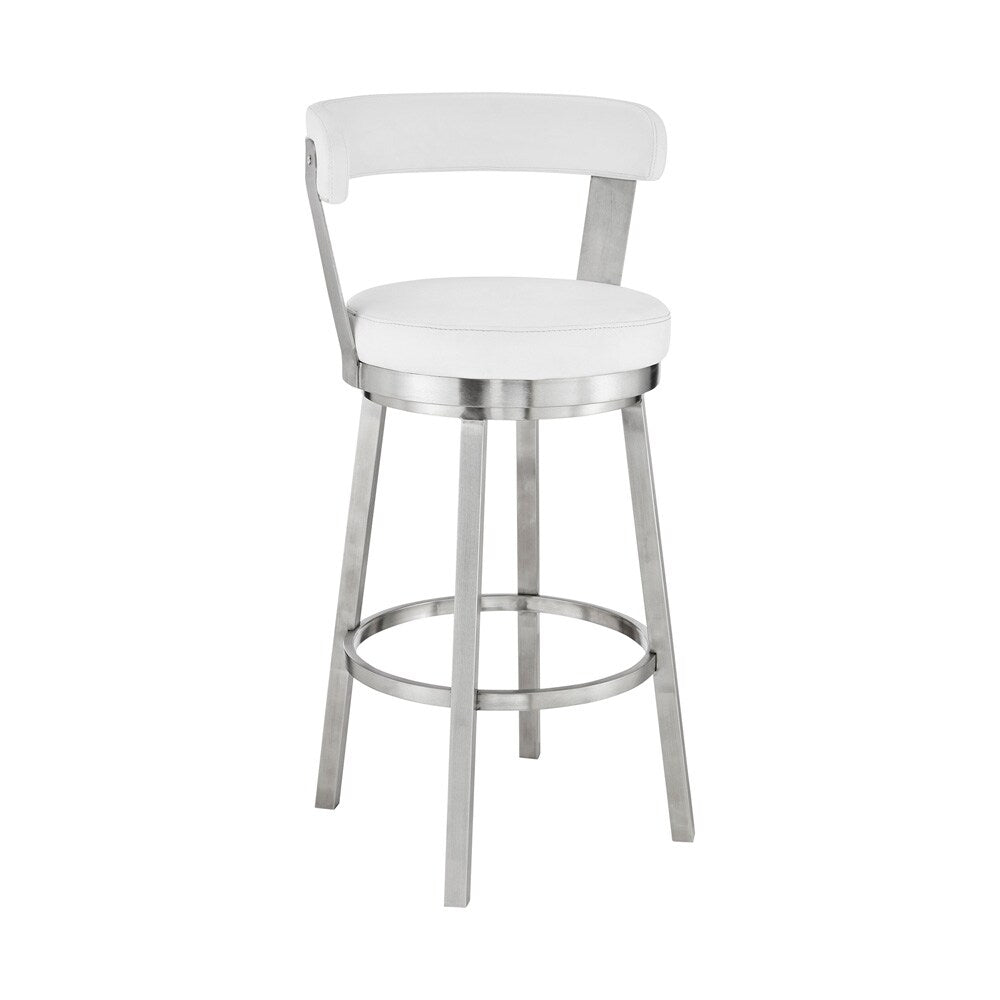 Armen Living - Bryant 26in Counter Height Swivel Bar Stool in Brushed Stainless Steel Finish and White Faux Leather - LCBYBABSWH26 veiw 1