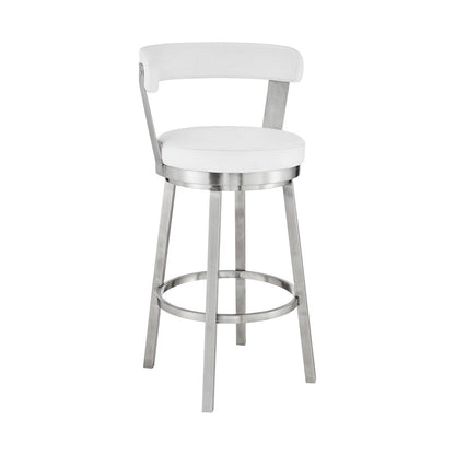 Armen Living - Bryant 26in Counter Height Swivel Bar Stool in Brushed Stainless Steel Finish and White Faux Leather - LCBYBABSWH26 veiw 1