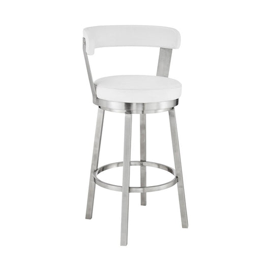 Armen Living - Bryant 26in Counter Height Swivel Bar Stool in Brushed Stainless Steel Finish and White Faux Leather - LCBYBABSWH26 veiw 1