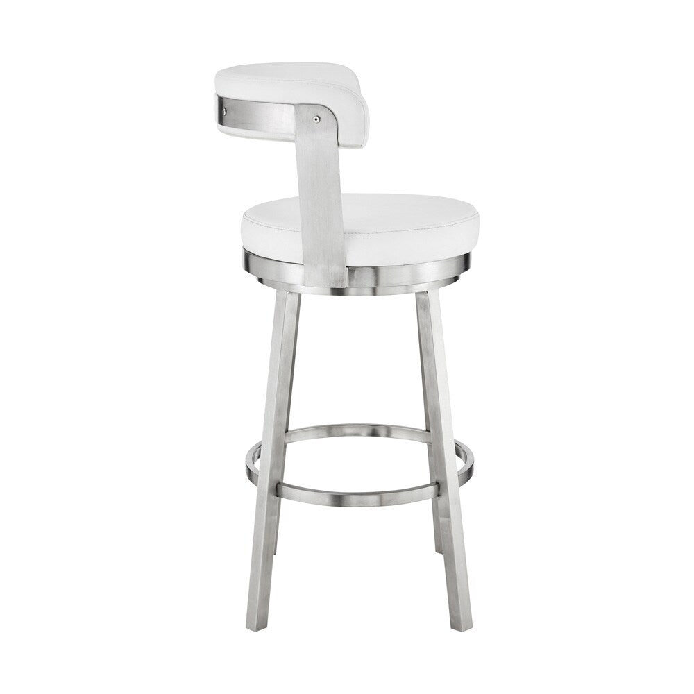Armen Living - Bryant 26in Counter Height Swivel Bar Stool in Brushed Stainless Steel Finish and White Faux Leather - LCBYBABSWH26 veiw 3
