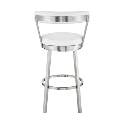 Armen Living - Bryant 26in Counter Height Swivel Bar Stool in Brushed Stainless Steel Finish and White Faux Leather - LCBYBABSWH26 veiw 5