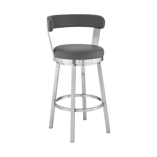 Armen Living - Bryant 26in Counter Height Swivel Bar Stool in Brushed Stainless Steel Finish and Gray Faux Leather - LCBYBABSGR26 veiw 1