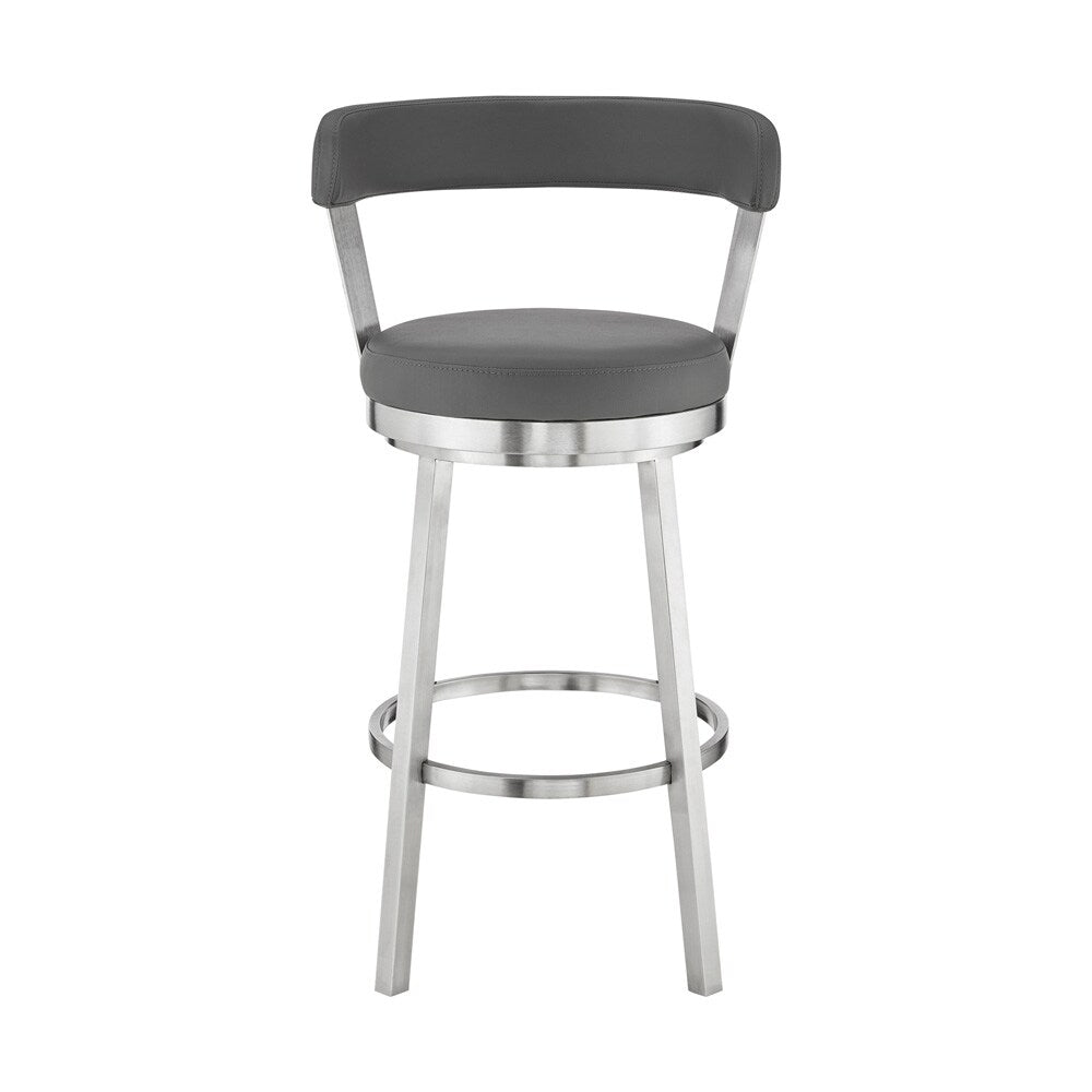 Armen Living - Bryant 26in Counter Height Swivel Bar Stool in Brushed Stainless Steel Finish and Gray Faux Leather - LCBYBABSGR26 veiw 2