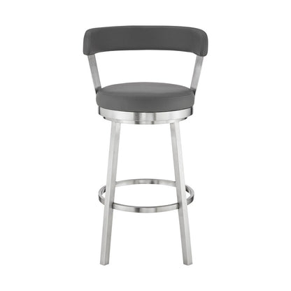 Armen Living - Bryant 26in Counter Height Swivel Bar Stool in Brushed Stainless Steel Finish and Gray Faux Leather - LCBYBABSGR26 veiw 2