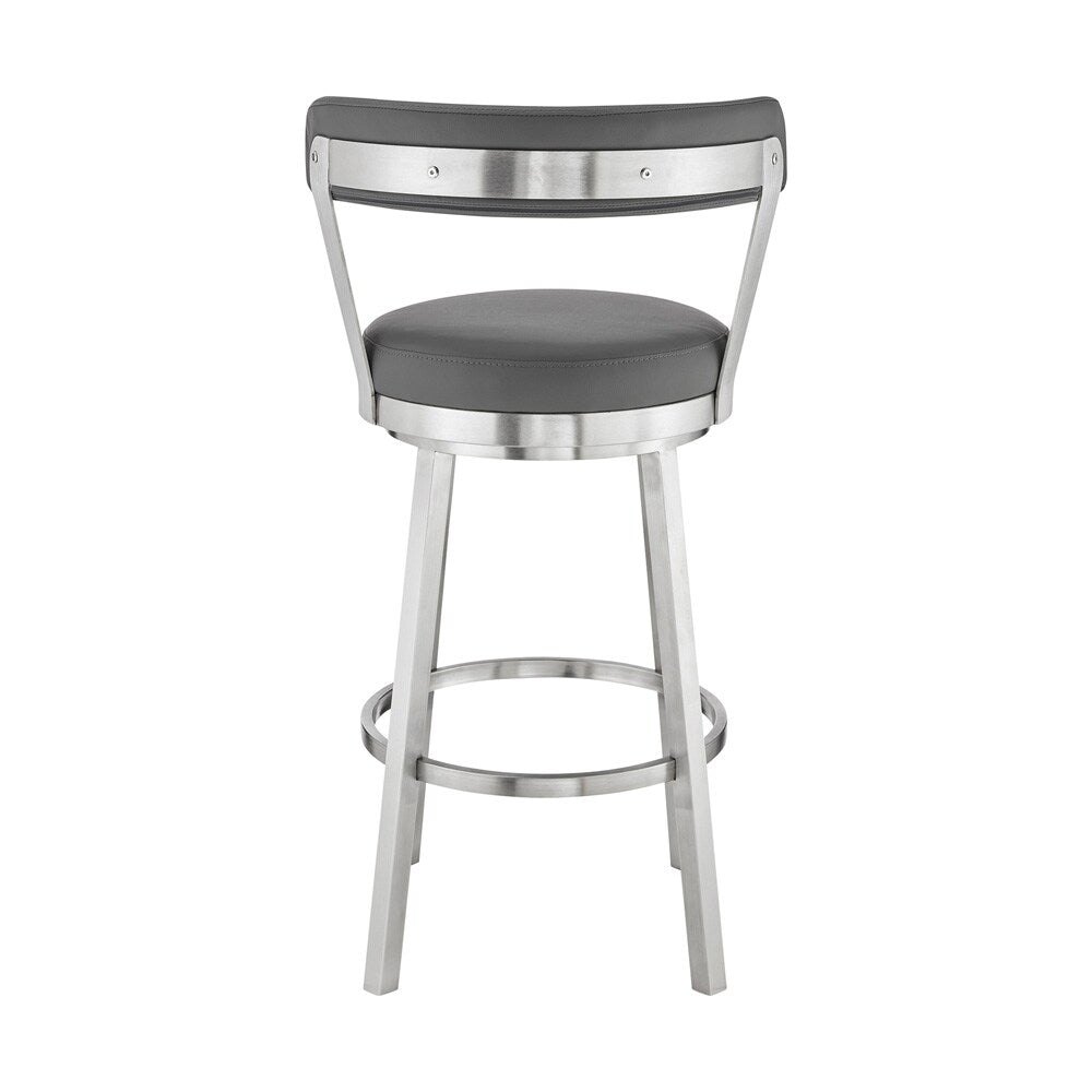 Armen Living - Bryant 26in Counter Height Swivel Bar Stool in Brushed Stainless Steel Finish and Gray Faux Leather - LCBYBABSGR26 veiw 5