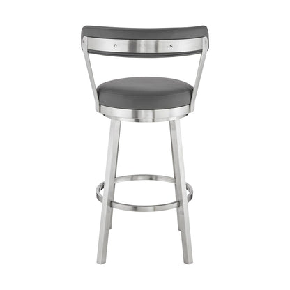 Armen Living - Bryant 26in Counter Height Swivel Bar Stool in Brushed Stainless Steel Finish and Gray Faux Leather - LCBYBABSGR26 veiw 5