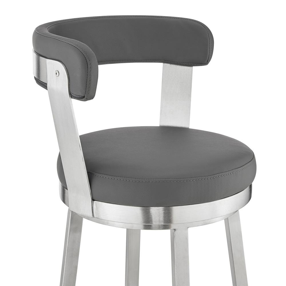 Armen Living - Bryant 26in Counter Height Swivel Bar Stool in Brushed Stainless Steel Finish and Gray Faux Leather - LCBYBABSGR26 veiw 6