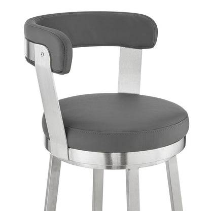 Armen Living - Bryant 26in Counter Height Swivel Bar Stool in Brushed Stainless Steel Finish and Gray Faux Leather - LCBYBABSGR26 veiw 6