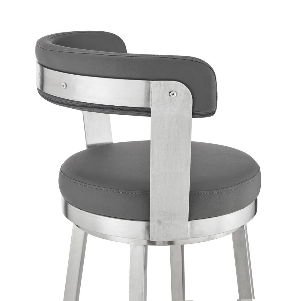 Armen Living - Bryant 26in Counter Height Swivel Bar Stool in Brushed Stainless Steel Finish and Gray Faux Leather - LCBYBABSGR26 veiw 7