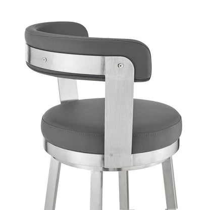 Armen Living - Bryant 26in Counter Height Swivel Bar Stool in Brushed Stainless Steel Finish and Gray Faux Leather - LCBYBABSGR26 veiw 7