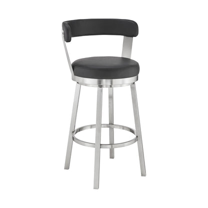 Armen Living - Bryant 30in Bar Height Swivel Bar Stool in Brushed Stainless Steel Finish and Black Faux Leather - LCBYBABSBL30 veiw 1