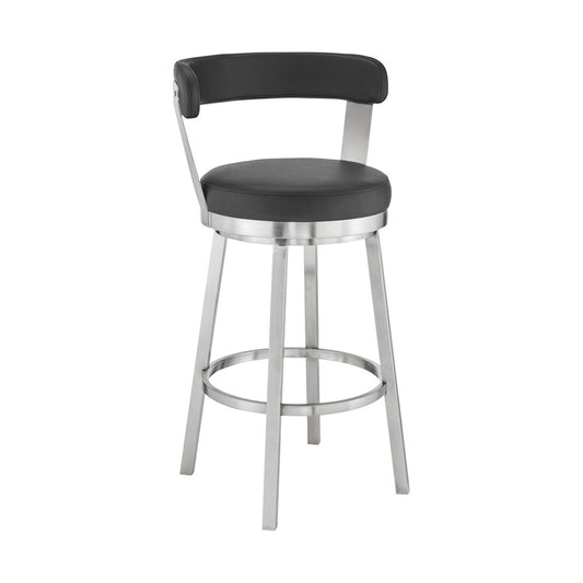 Armen Living - Bryant 30in Bar Height Swivel Bar Stool in Brushed Stainless Steel Finish and Black Faux Leather - LCBYBABSBL30 veiw 1