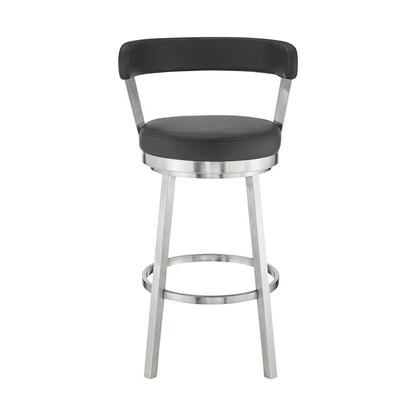 Armen Living - Bryant 30in Bar Height Swivel Bar Stool in Brushed Stainless Steel Finish and Black Faux Leather - LCBYBABSBL30 veiw 2