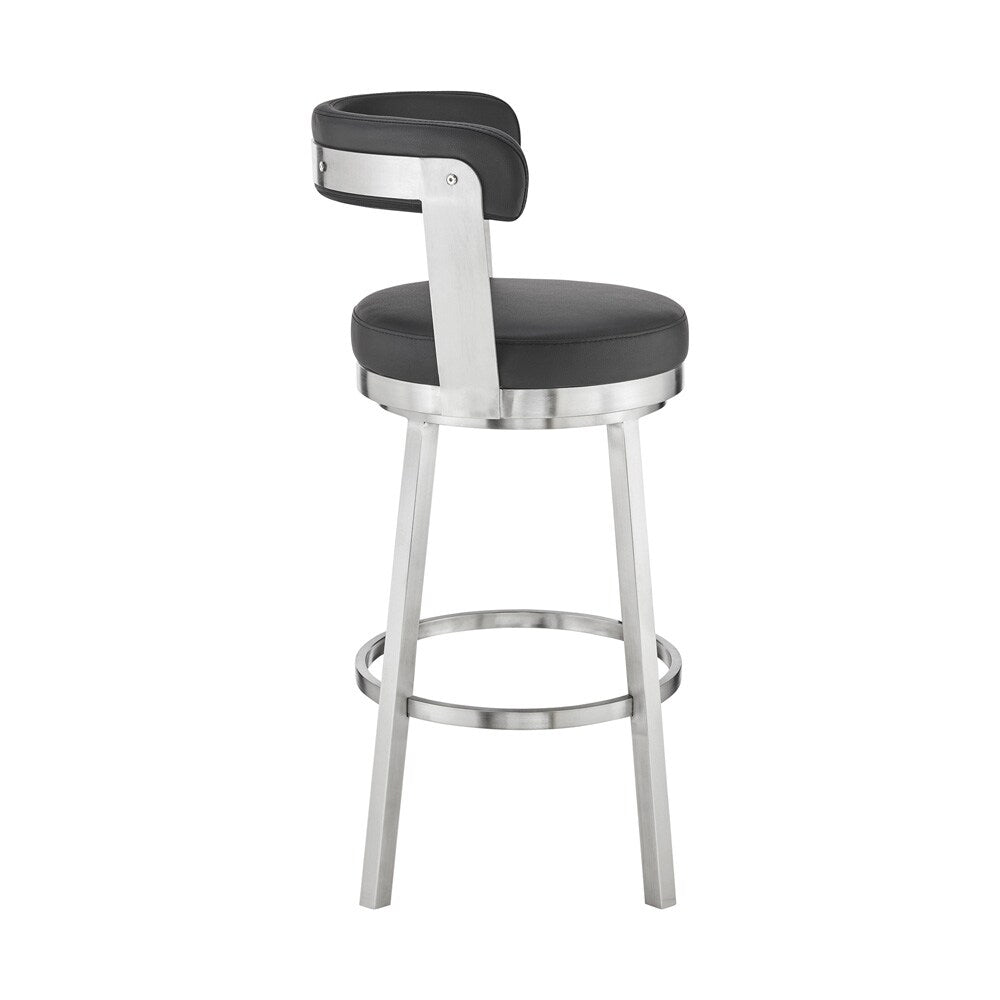 Armen Living - Bryant 30in Bar Height Swivel Bar Stool in Brushed Stainless Steel Finish and Black Faux Leather - LCBYBABSBL30 veiw 3