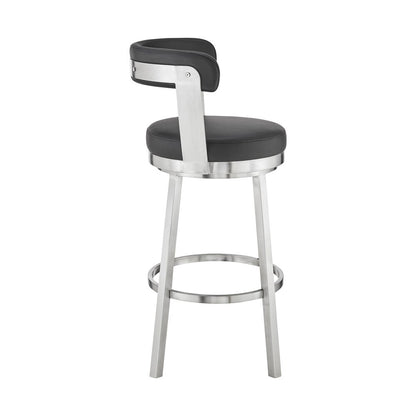 Armen Living - Bryant 30in Bar Height Swivel Bar Stool in Brushed Stainless Steel Finish and Black Faux Leather - LCBYBABSBL30 veiw 3