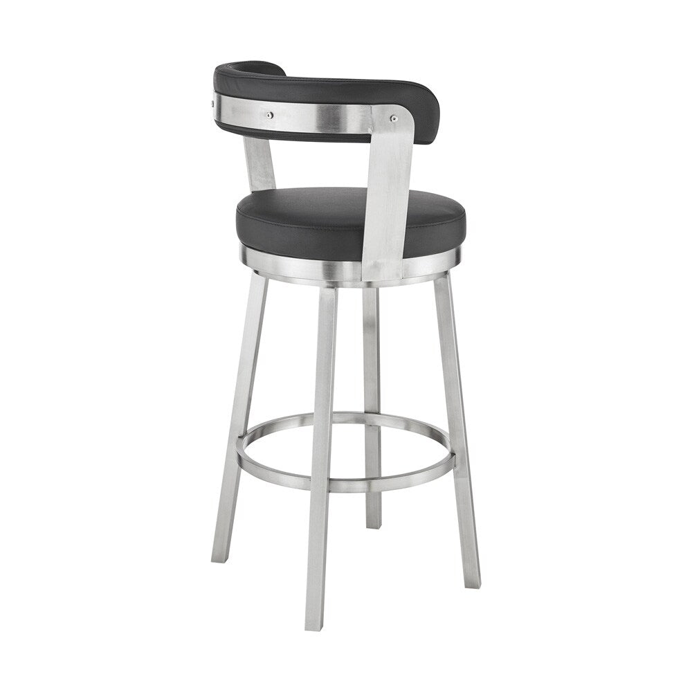 Armen Living - Bryant 30in Bar Height Swivel Bar Stool in Brushed Stainless Steel Finish and Black Faux Leather - LCBYBABSBL30 veiw 4