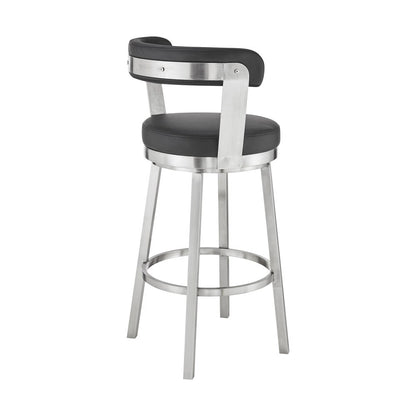 Armen Living - Bryant 30in Bar Height Swivel Bar Stool in Brushed Stainless Steel Finish and Black Faux Leather - LCBYBABSBL30 veiw 4