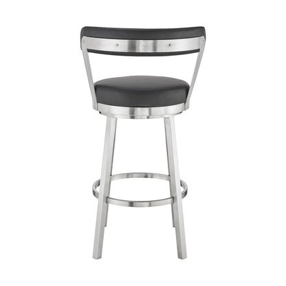 Armen Living - Bryant 30in Bar Height Swivel Bar Stool in Brushed Stainless Steel Finish and Black Faux Leather - LCBYBABSBL30 veiw 5