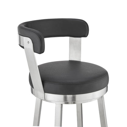 Armen Living - Bryant 30in Bar Height Swivel Bar Stool in Brushed Stainless Steel Finish and Black Faux Leather - LCBYBABSBL30 veiw 6