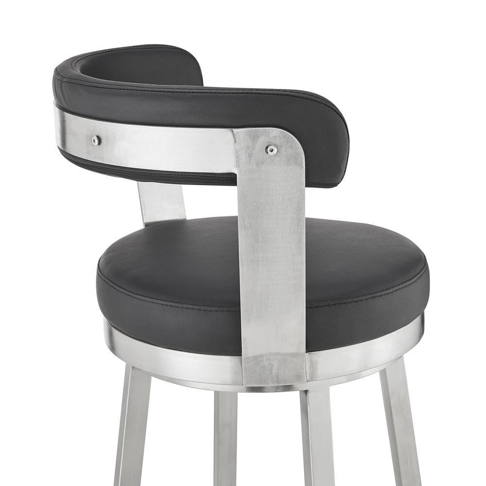 Armen Living - Bryant 30in Bar Height Swivel Bar Stool in Brushed Stainless Steel Finish and Black Faux Leather - LCBYBABSBL30 veiw 7